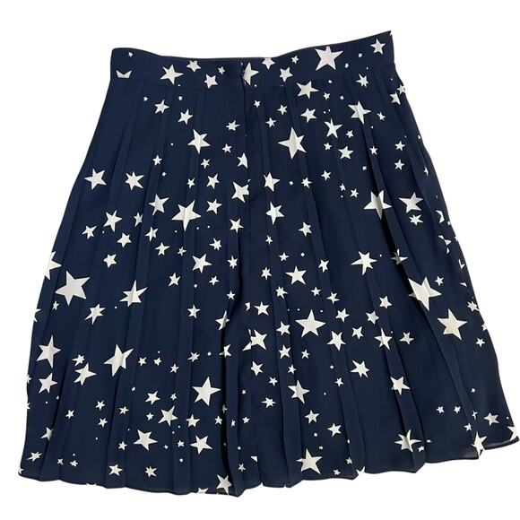 JCrew Pleated Navy Blue White Stars Midi Knee Length Skirt Size 0 Lined Zipper - Picture 5 of 10